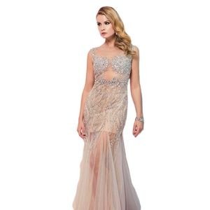 TERANI GOLD LABEL Beaded Illusion Gown